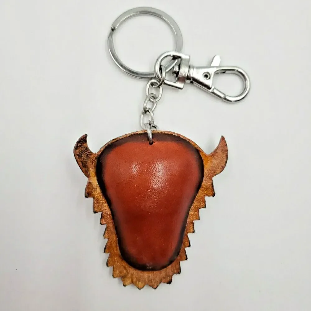BUFFALO Keychain Bag Charm 3D Handmade Leather Country Western Southwest Casino